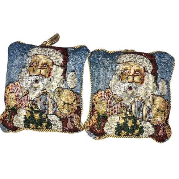 Christmas Pillows Two Small Santa Mini Pillows Needlepoint Doorknob/Throw Pillow - Picture 1 of 3